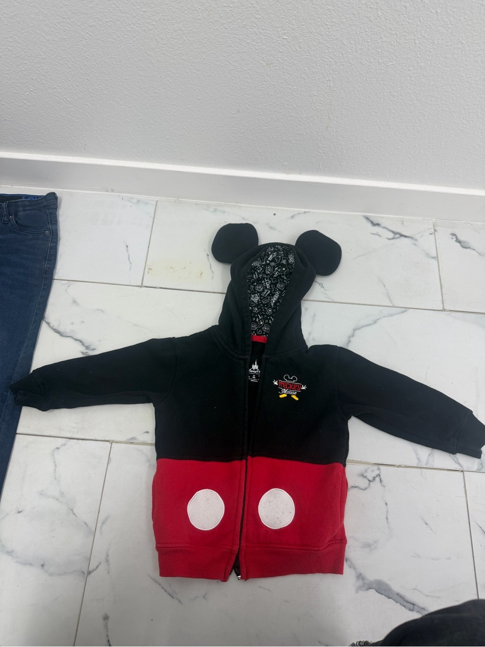 Disney Black Hoodie with Red Trim and Character-Lined Hood
